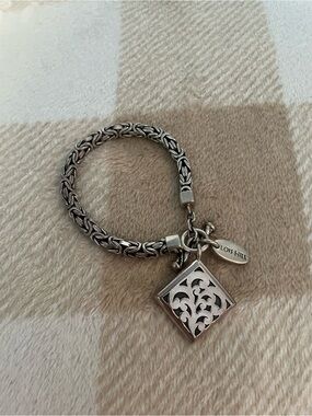 Vintage Lois Hill 925 Sterling Silver Filigree Square Charm Bracelet
